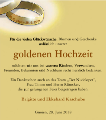 Glückwunschanzeige von Brigitte und Ekkehard Kaschube