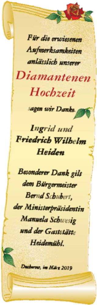 Glückwunschanzeige von Friedrich Wilhelm und Ingrid Heiden