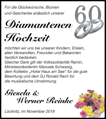 Glückwunschanzeige von Giesela und Werner Reinke