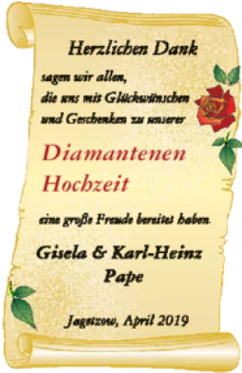 Glückwunschanzeige von Gisela und Karl-Heinz Pape