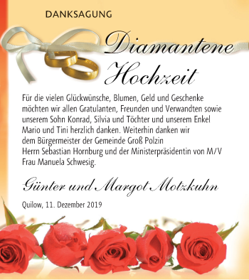 Glückwunschanzeige von Günter und Margo Motzkuhn