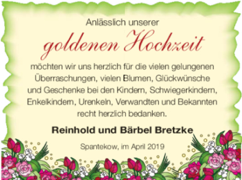 Glückwunschanzeige von Reinhold und Bärbel Betzke