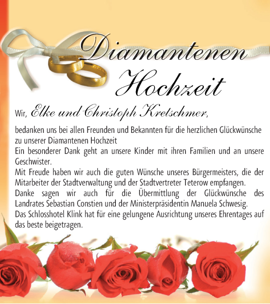 Glückwunschanzeige von Elke und Christoph Kretschmer