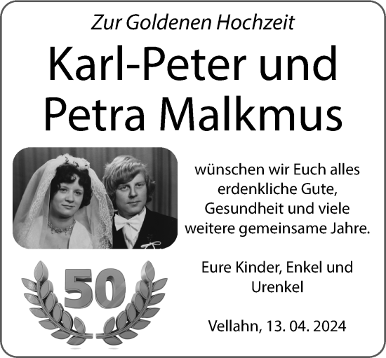 Glückwunschanzeige von Karl-Peter und Petra Malkmus