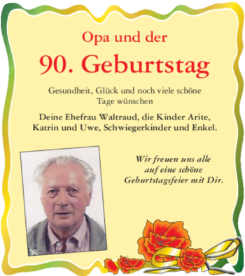 Glückwunschanzeige von 90. Geburtstag 