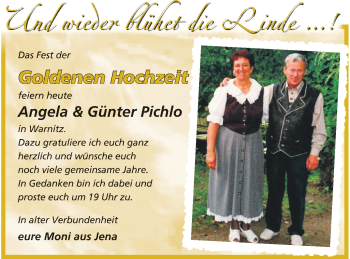 Glückwunschanzeige von Angela und Günter Pichlo
