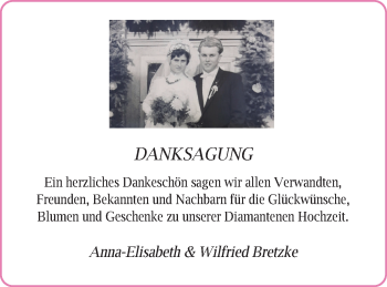 Glückwunschanzeige von Anna-Elisabeth und Wilfried Bretzke