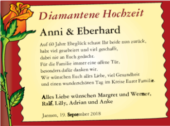 Glückwunschanzeige von Anni und Eberhard 