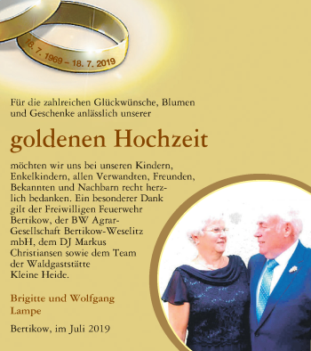 Glückwunschanzeige von Brigitte und Wolfgang Lampe