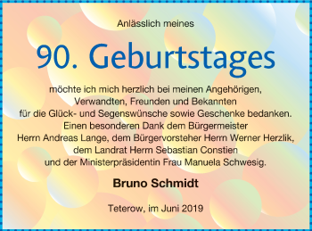 Glückwunschanzeige von Bruno Schmidt