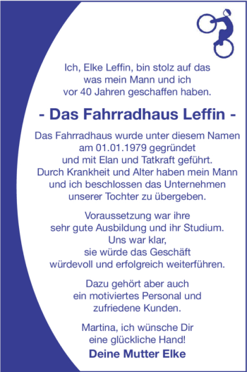 Glückwunschanzeige von Fahrradhaus Leffin 