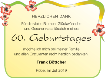 Glückwunschanzeige von Frank Böttcher