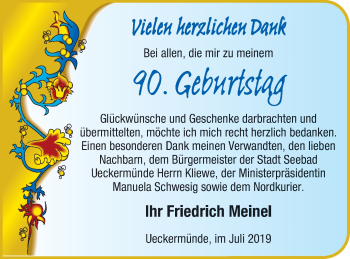 Glückwunschanzeige von Friedrich Meinel