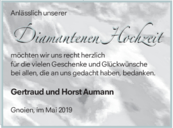 Glückwunschanzeige von Gertraud und Horst  Aumann