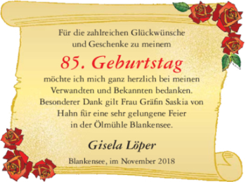 Glückwunschanzeige von Gisela Löper