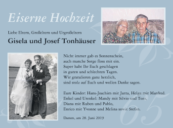 Glückwunschanzeige von Gisela und Josef Tonhäuser