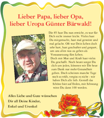 Glückwunschanzeige von Günter Bärwald