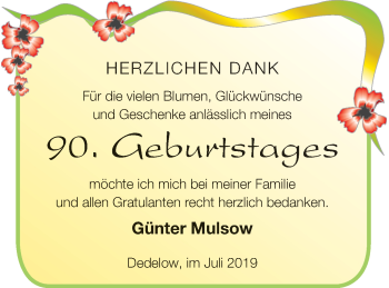 Glückwunschanzeige von Günter Mulsow