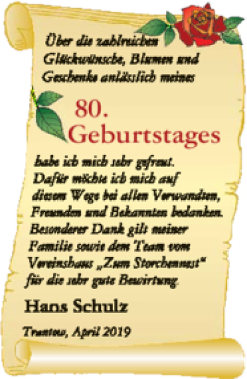 Glückwunschanzeige von Hans Schulz