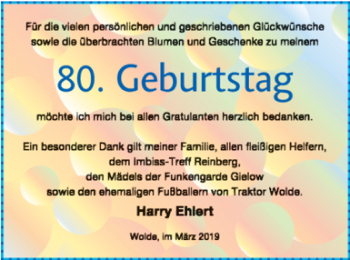 Glückwunschanzeige von Harry Ehlert