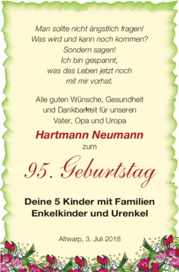 Glückwunschanzeige von Hartmann Neumann