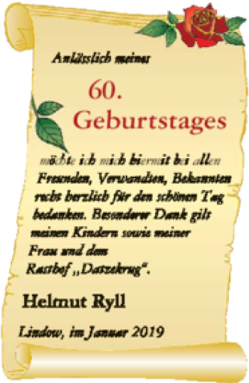 Glückwunschanzeige von Helmut Ryll