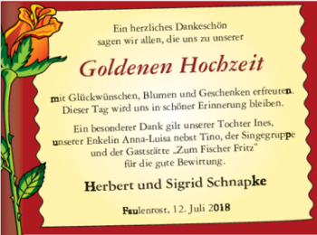 Glückwunschanzeige von Herbert und Sigrid Schnapke
