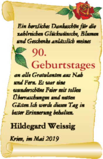 Glückwunschanzeige von Hildegard Weissig