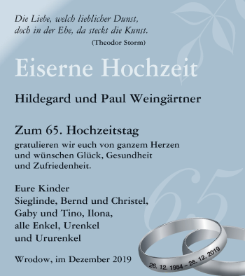 Glückwunschanzeige von Hildegard und Paul Weingärtner