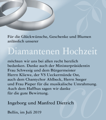 Glückwunschanzeige von Ingeborg und Manfred Dietrich