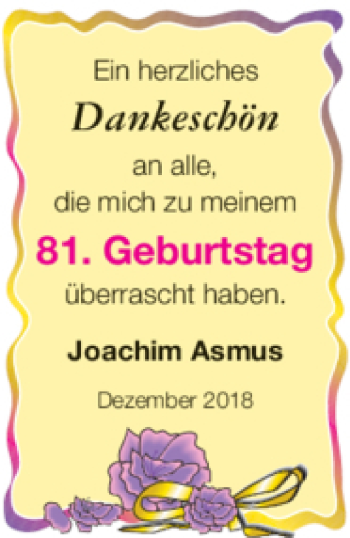 Glückwunschanzeige von Joachim Asmus