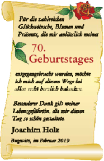 Glückwunschanzeige von Joachim Holz