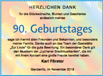 Glückwunschanzeige von Karl Förster