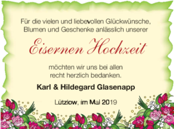 Glückwunschanzeige von Karl und Hildegard Glasenapp