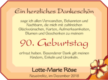 Glückwunschanzeige von Lotte-Marie Röse