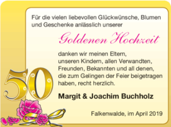 Glückwunschanzeige von Margit und Joachim Buchholz