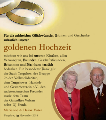 Glückwunschanzeige von Marianne und Heinz Vater