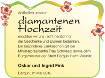 Glückwunschanzeige von Oskar und Ingrid Fink