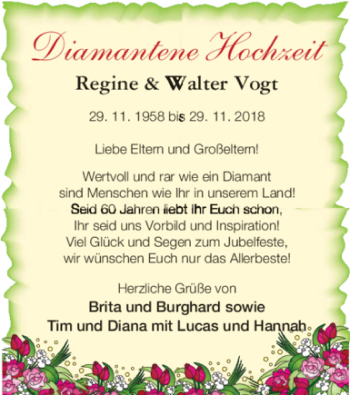 Glückwunschanzeige von Regine und Walter Vogt