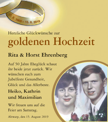 Glückwunschanzeige von Rita und Horst Ehrenberg