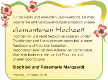 Glückwunschanzeige von Siegfried und Rosemarie Marquardt