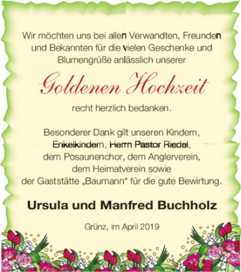 Glückwunschanzeige von Ursula und Manfred Buchholz