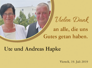 Glückwunschanzeige von Ute und Andreas Hapke