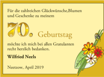 Glückwunschanzeige von Wilfried Neels
