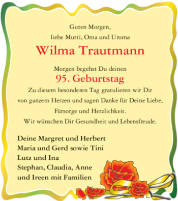Glückwunschanzeige von Wilma Trautmann