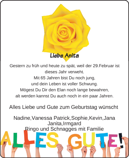 Zur Glückwunschseite von Anita