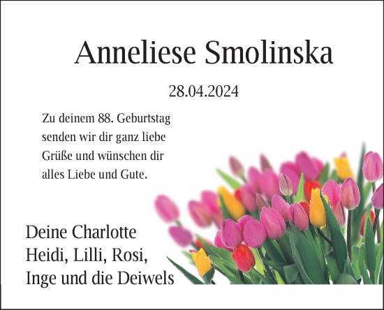Glückwunschanzeige von Anneliese Smolinska