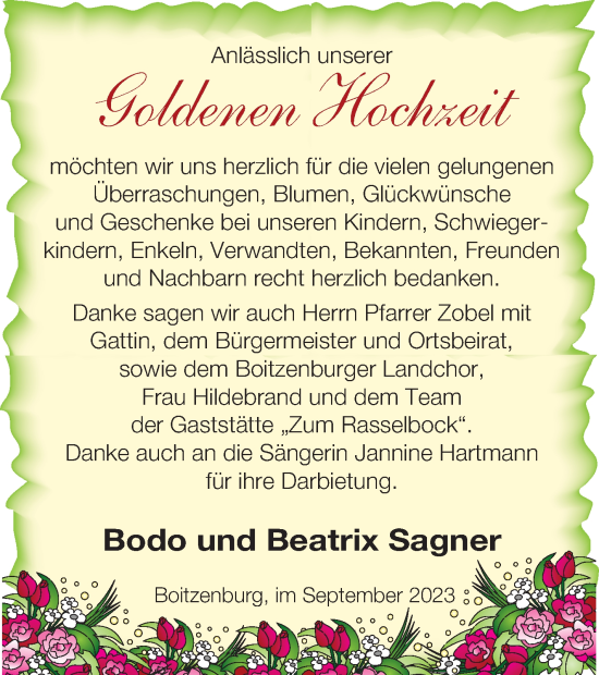 Glückwunschanzeige von Danksagung Goldene Hochzeit 