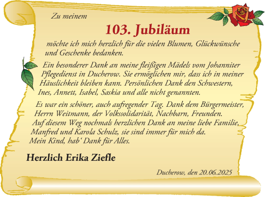 Glückwunschanzeige von Erika Ziefle