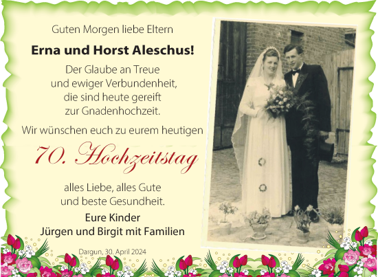 Glückwunschanzeige von Erna und Horst Aleschus